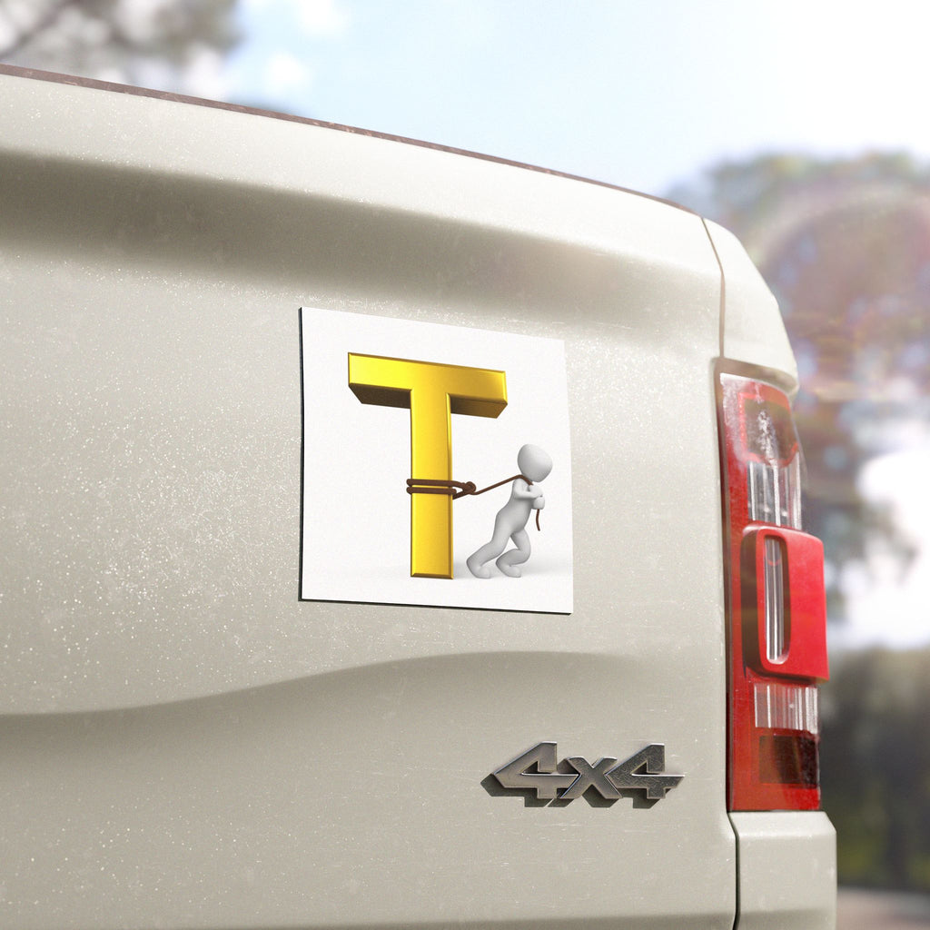 Gold Letter T with Figure Car Magnet | Alphabet Initial Magnet