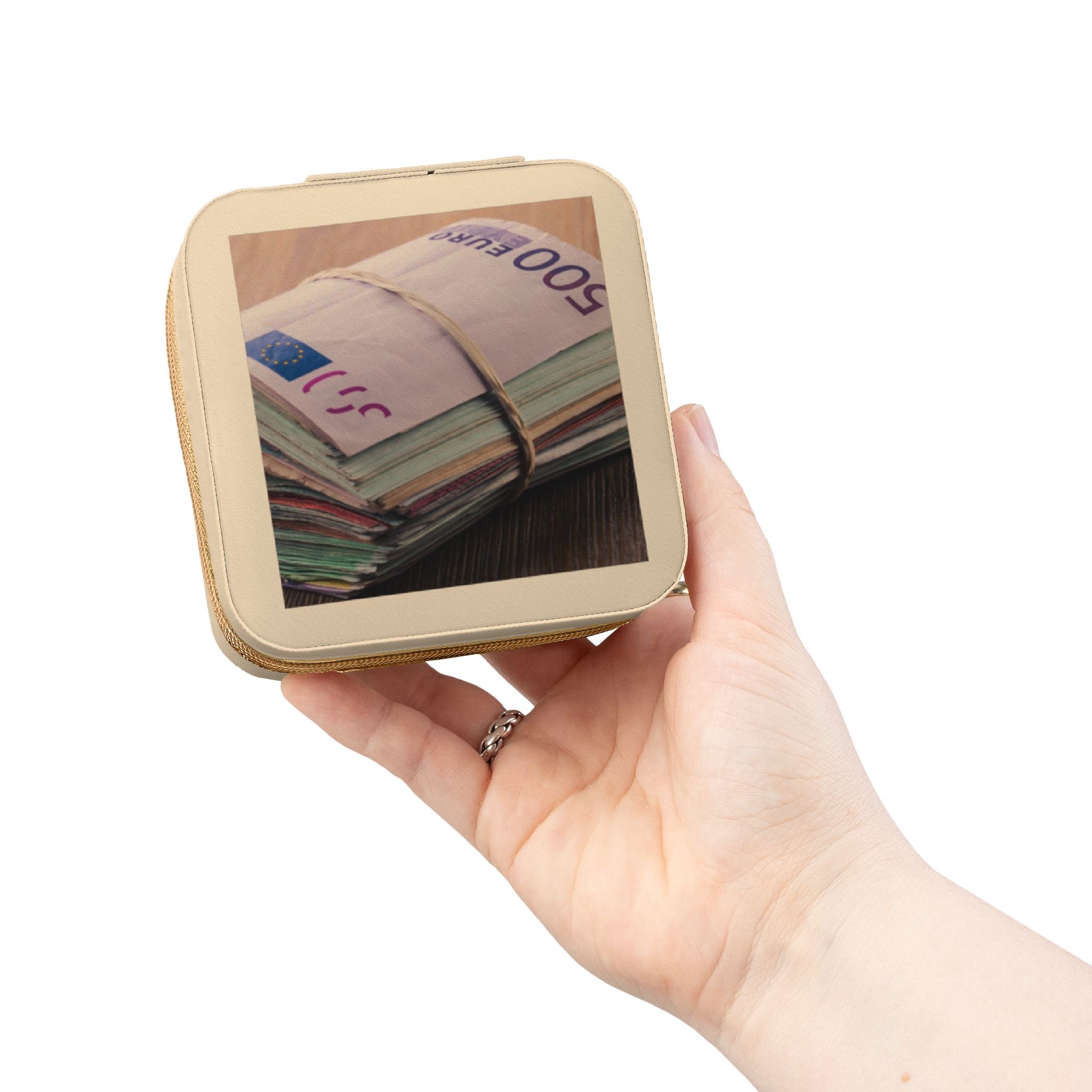 Stack of Cash Photo Jewelry Travel Case | Compact Velvet Lined Organizer