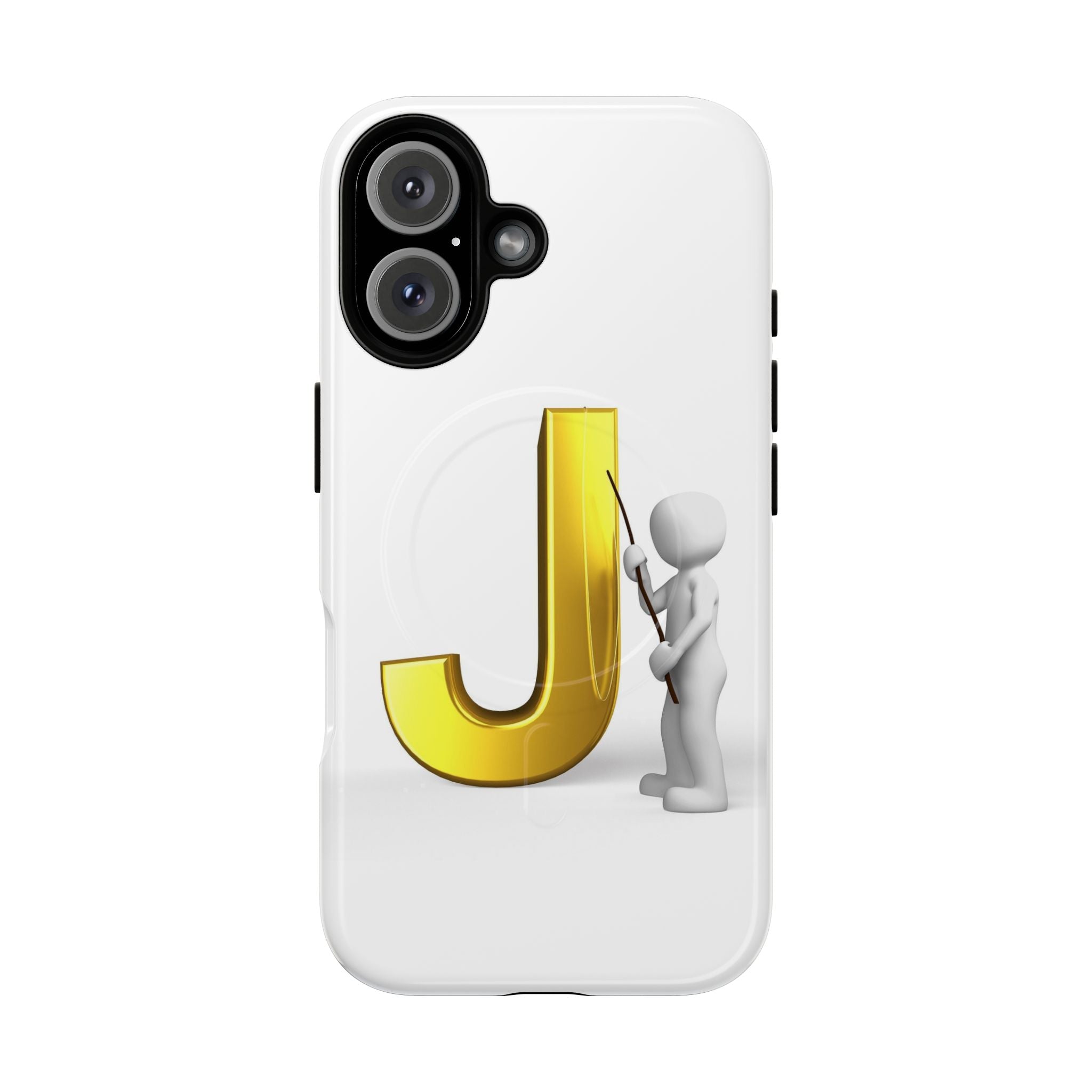 Coque de téléphone aimantée résistante dorée avec lettre J et figure de peintre