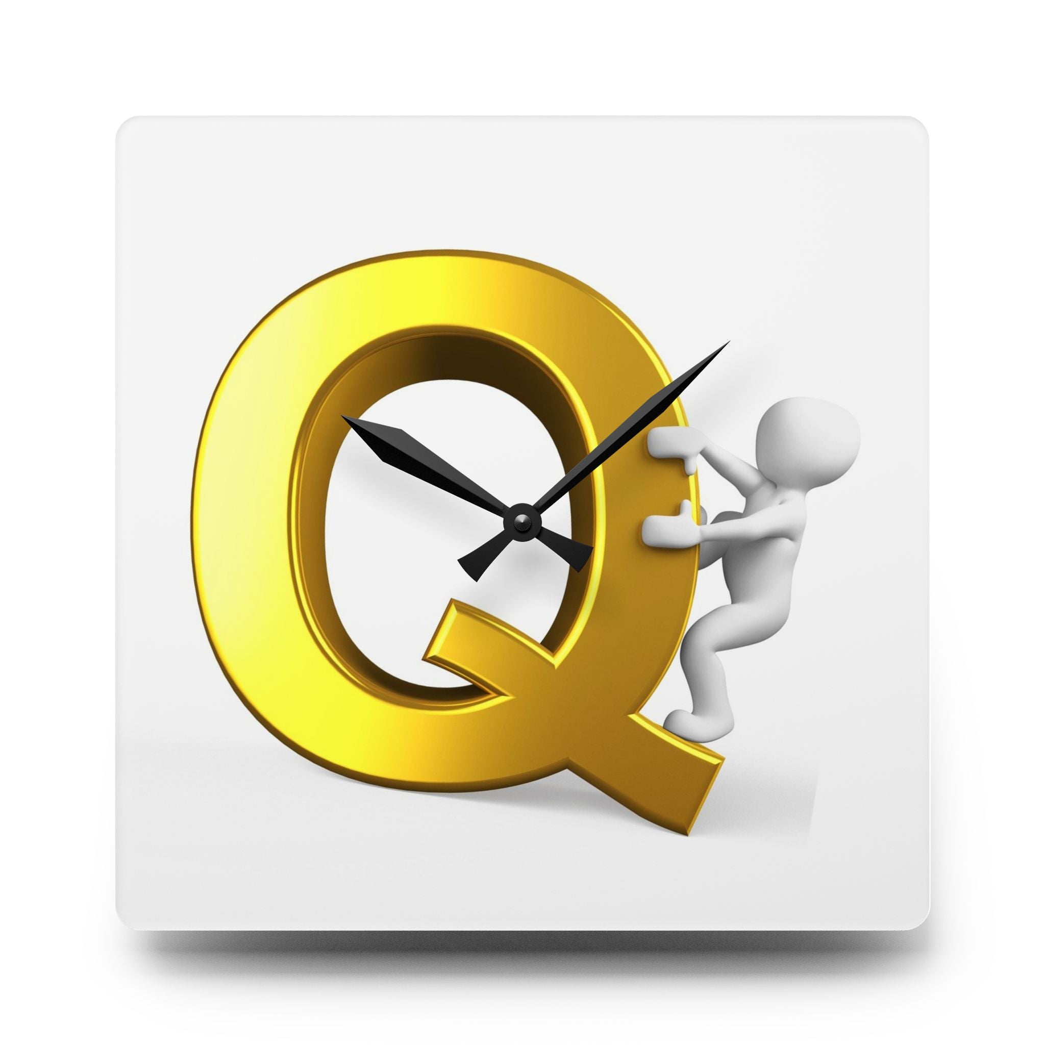 Horloge Murale Acrylique Dorée Lettre Q avec Figurine Grimpeur | Décor Monogramme Initial