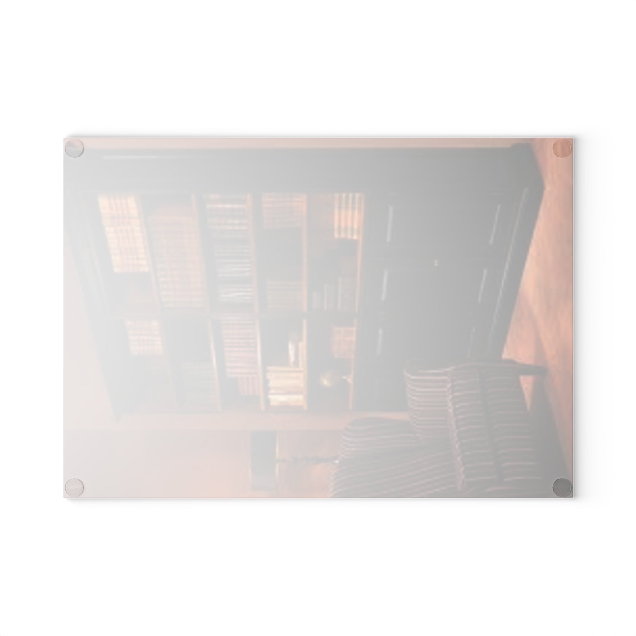 Cozy Library Bookshelf Glass Cutting Board | Kitchen Charcuterie Cheese Board