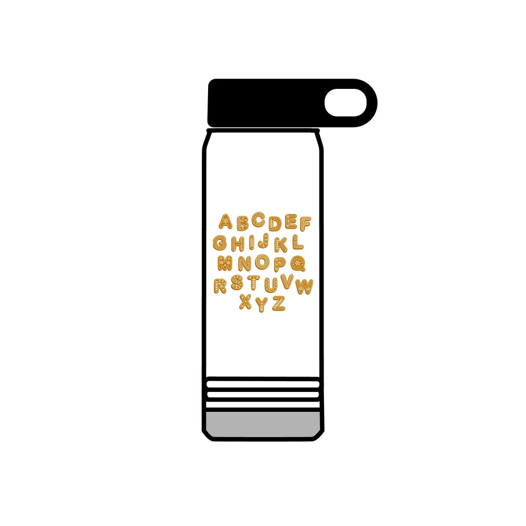 Alphabet Cookies Water Bottle | 20oz Stainless Bottle, Cute Letter Cookie Design