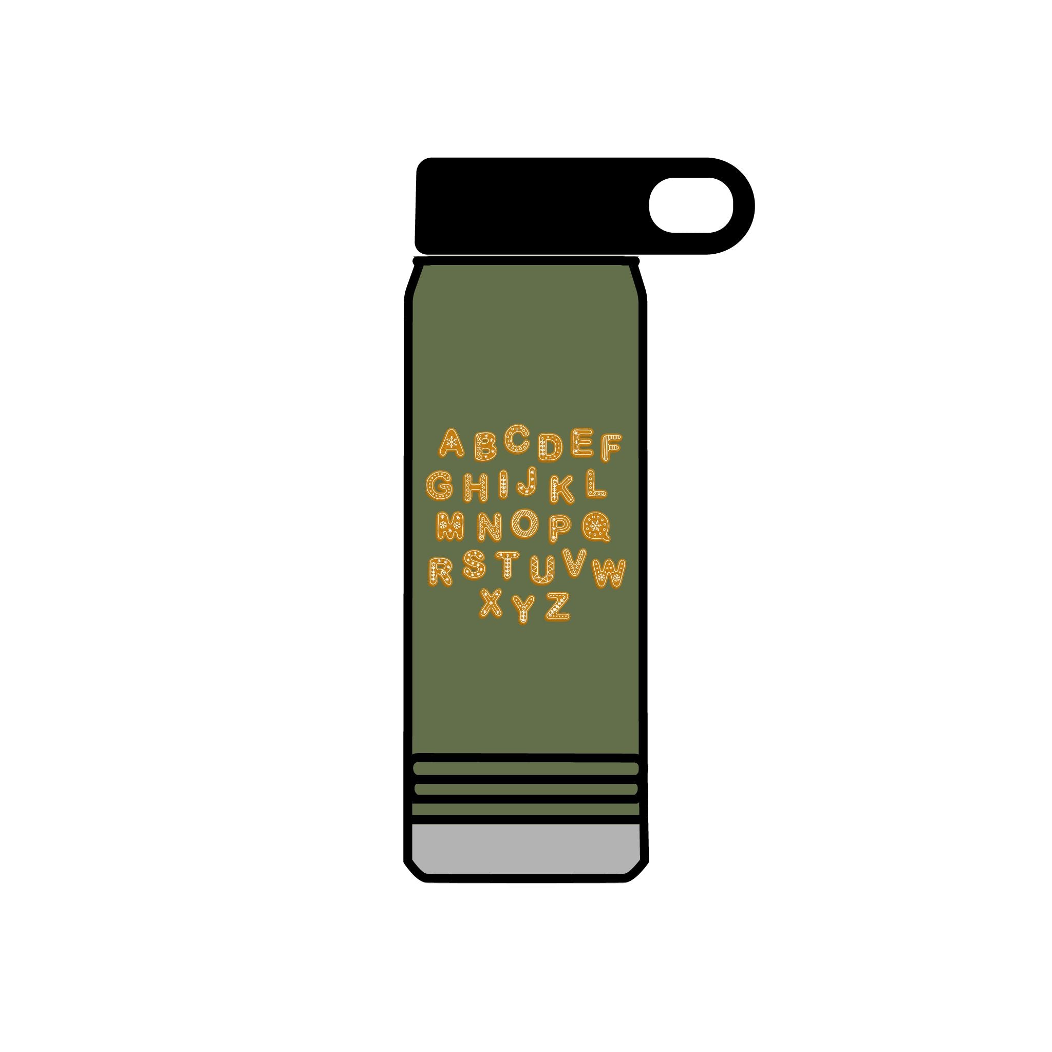 Alphabet Cookies Water Bottle | 20oz Stainless Bottle, Cute Letter Cookie Design