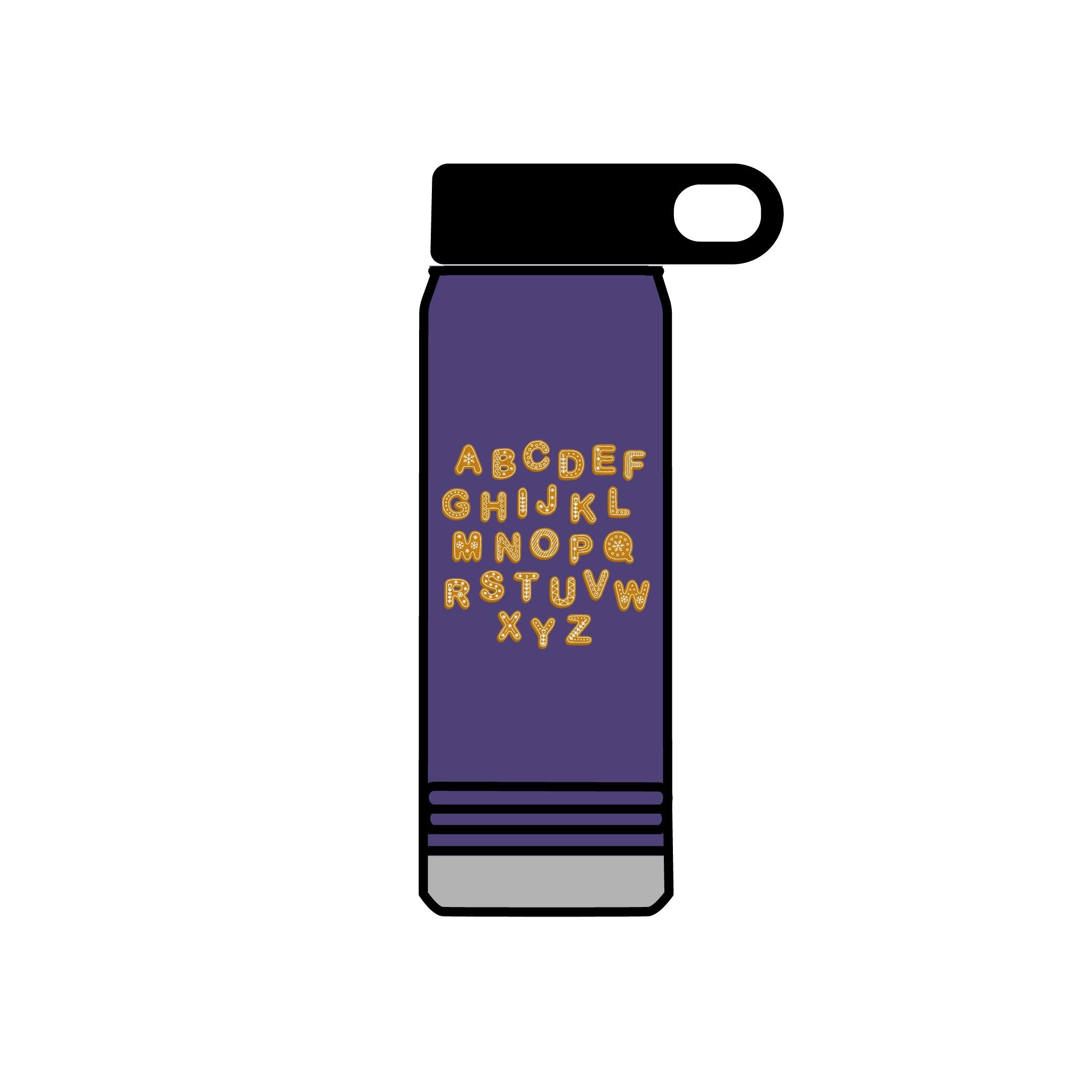 Alphabet Cookies Water Bottle | 20oz Stainless Bottle, Cute Letter Cookie Design
