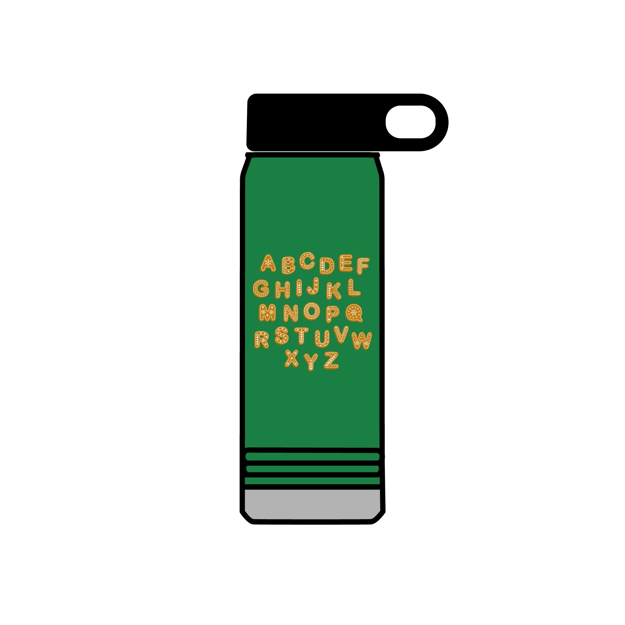 Alphabet Cookies Water Bottle | 20oz Stainless Bottle, Cute Letter Cookie Design