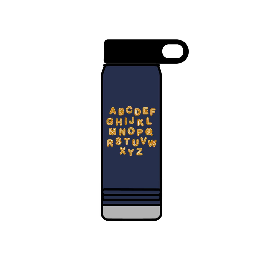 Alphabet Cookies Water Bottle | 20oz Stainless Bottle, Cute Letter Cookie Design