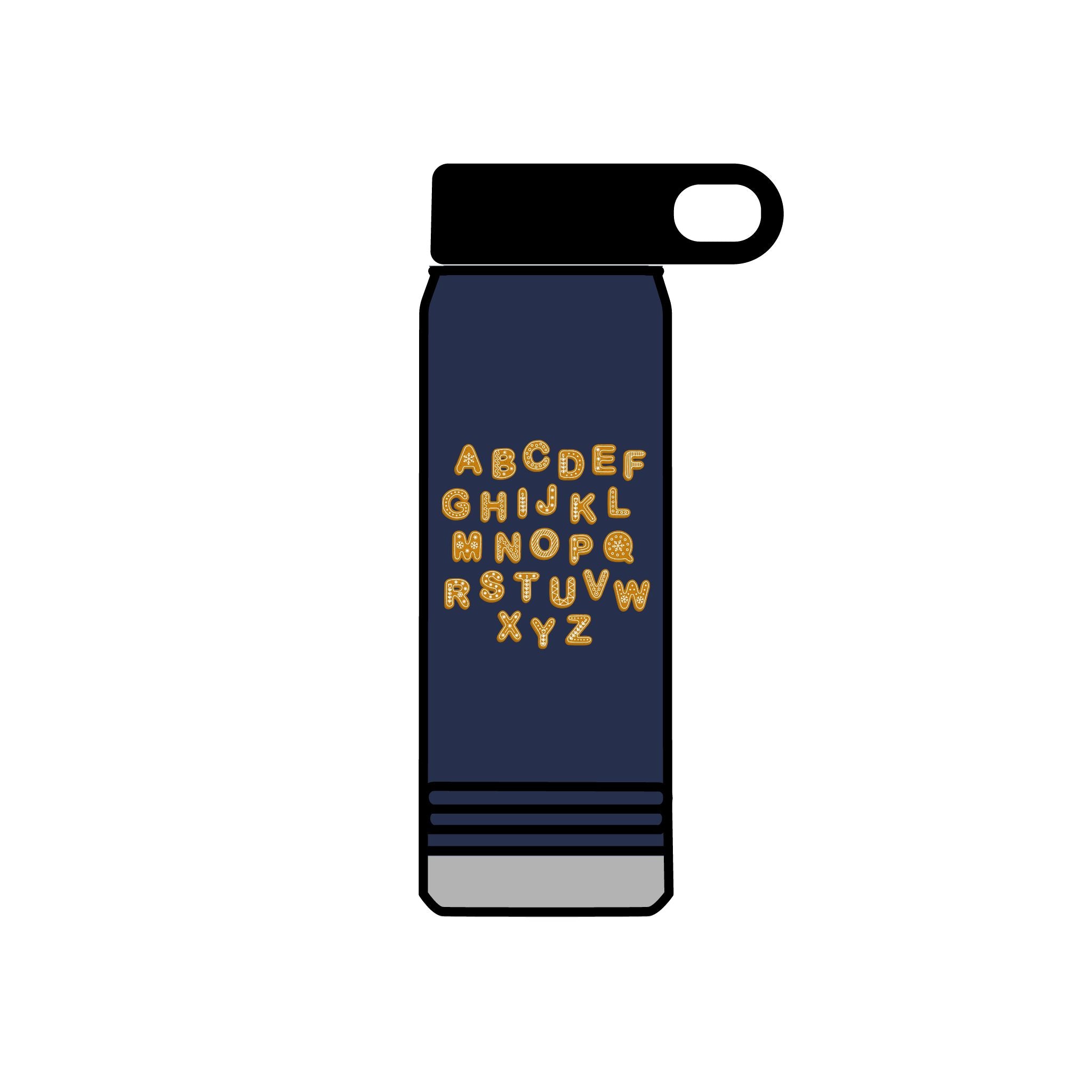 Alphabet Cookies Water Bottle | 20oz Stainless Bottle, Cute Letter Cookie Design