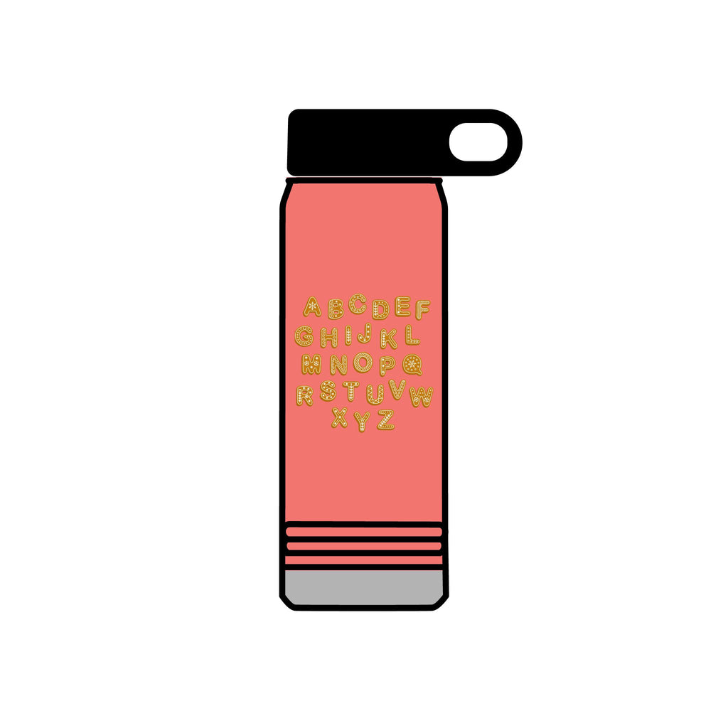 Alphabet Cookies Water Bottle | 20oz Stainless Bottle, Cute Letter Cookie Design