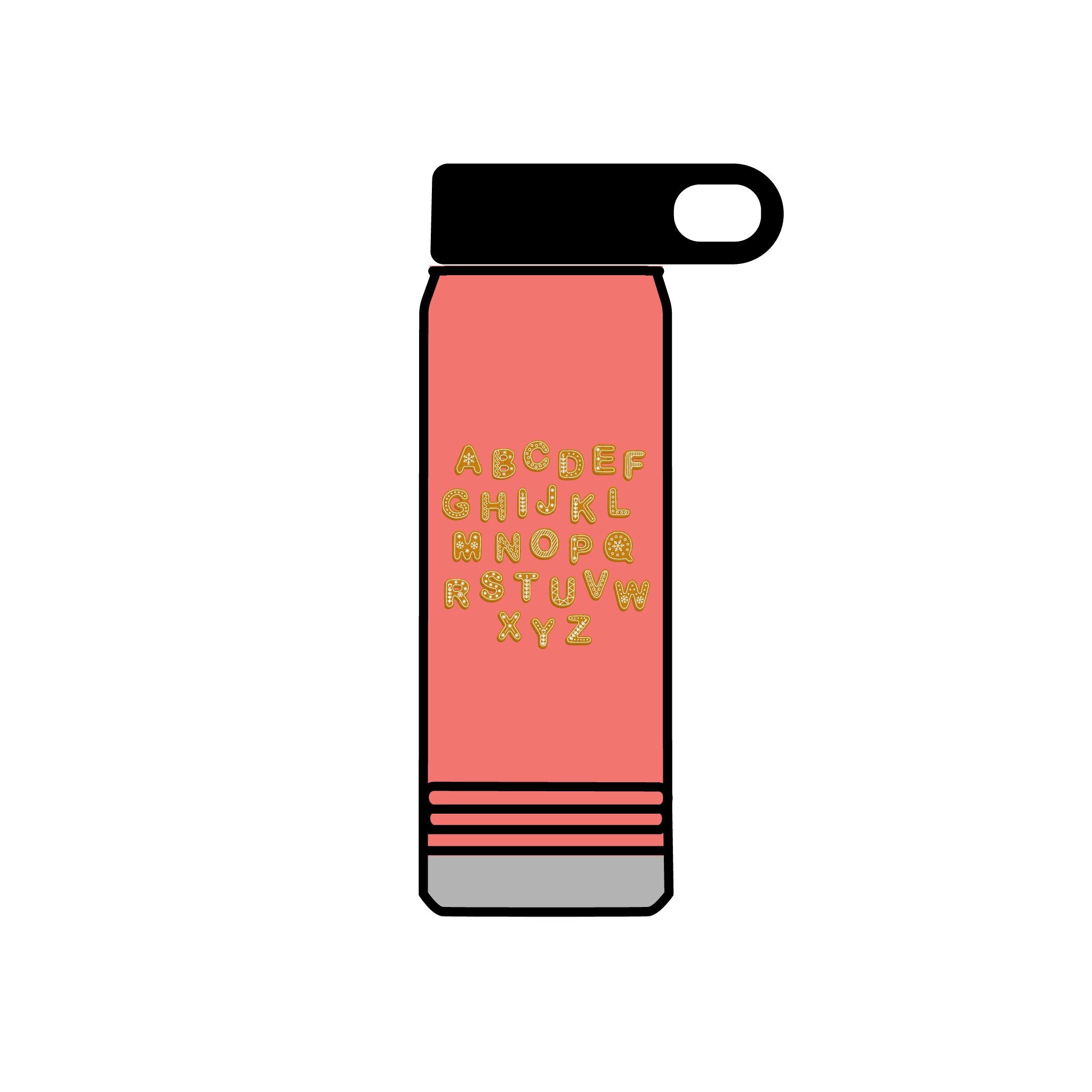 Alphabet Cookies Water Bottle | 20oz Stainless Bottle, Cute Letter Cookie Design