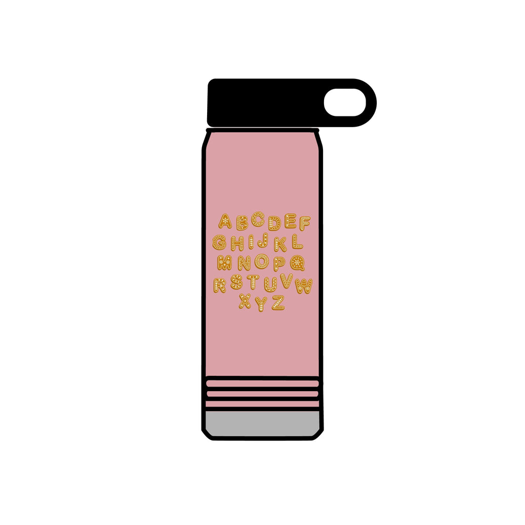 Alphabet Cookies Water Bottle | 20oz Stainless Bottle, Cute Letter Cookie Design