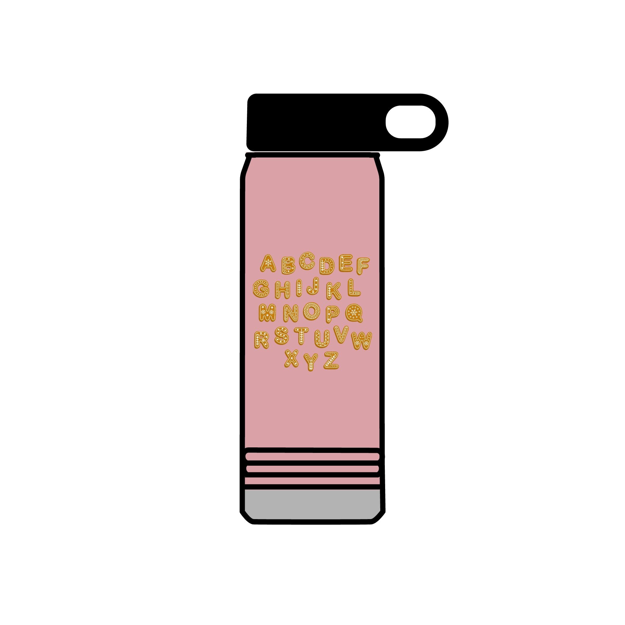 Alphabet Cookies Water Bottle | 20oz Stainless Bottle, Cute Letter Cookie Design