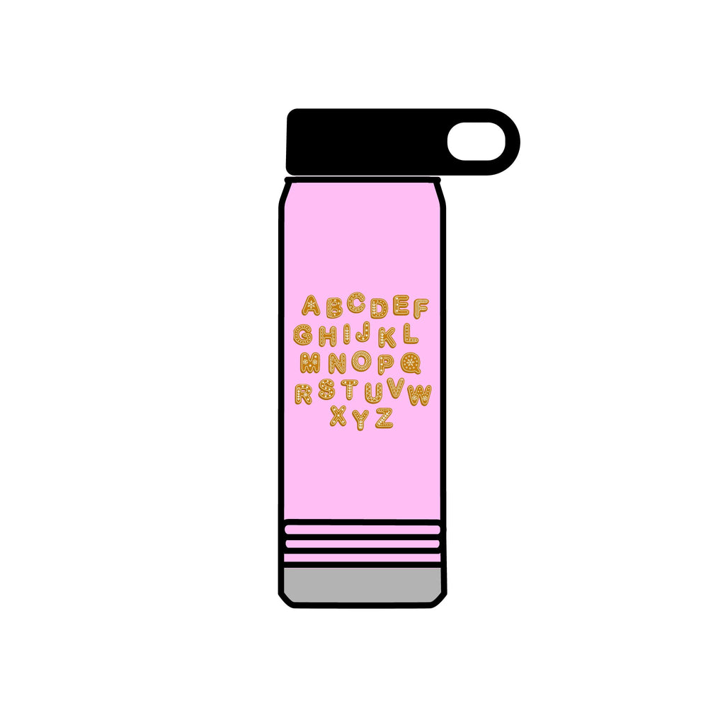 Alphabet Cookies Water Bottle | 20oz Stainless Bottle, Cute Letter Cookie Design