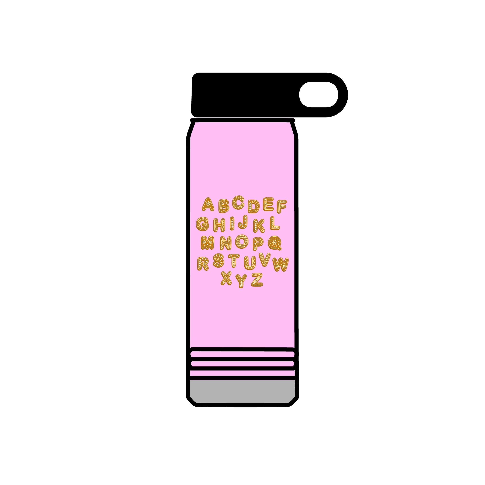 Alphabet Cookies Water Bottle | 20oz Stainless Bottle, Cute Letter Cookie Design
