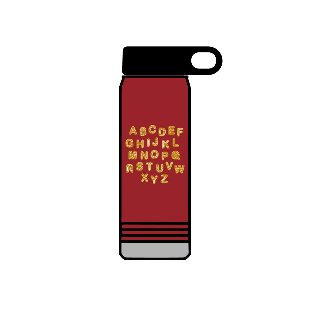Alphabet Cookies Water Bottle | 20oz Stainless Bottle, Cute Letter Cookie Design