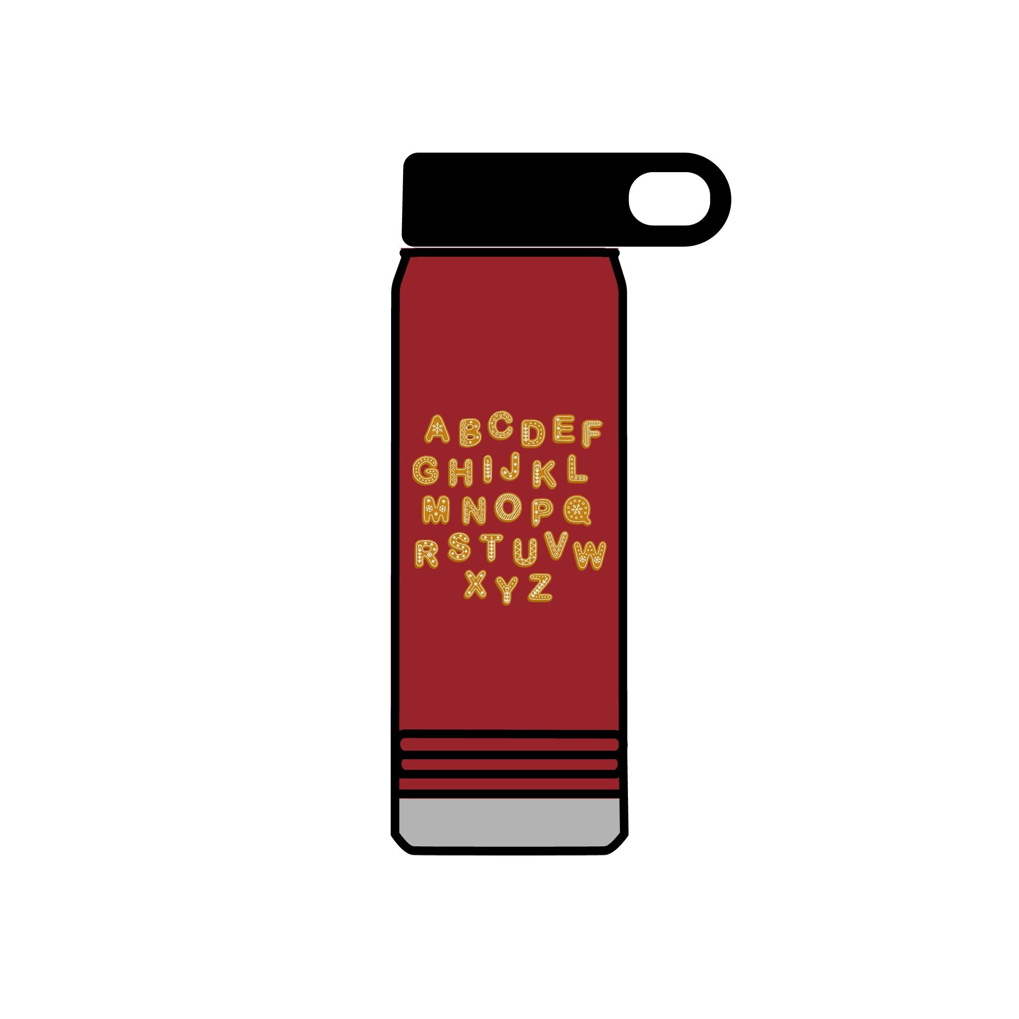 Alphabet Cookies Water Bottle | 20oz Stainless Bottle, Cute Letter Cookie Design