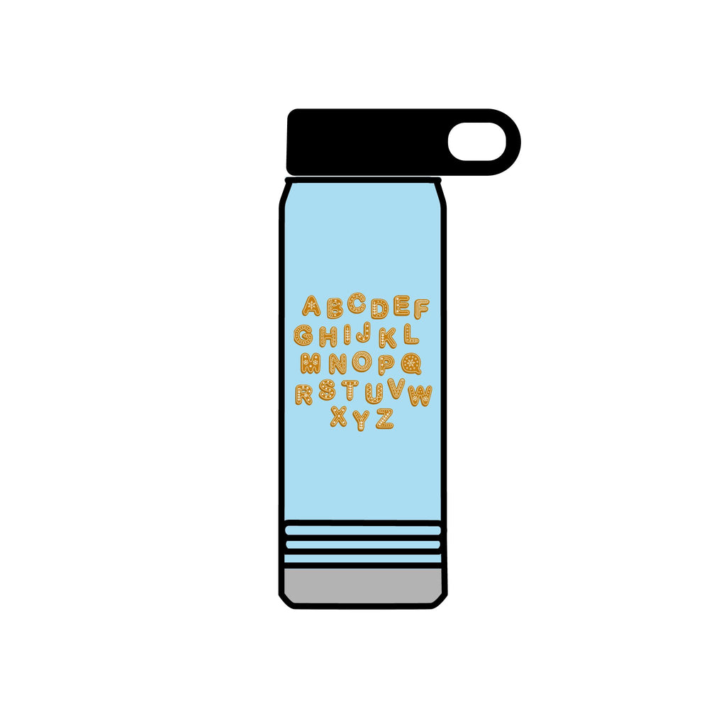 Alphabet Cookies Water Bottle | 20oz Stainless Bottle, Cute Letter Cookie Design
