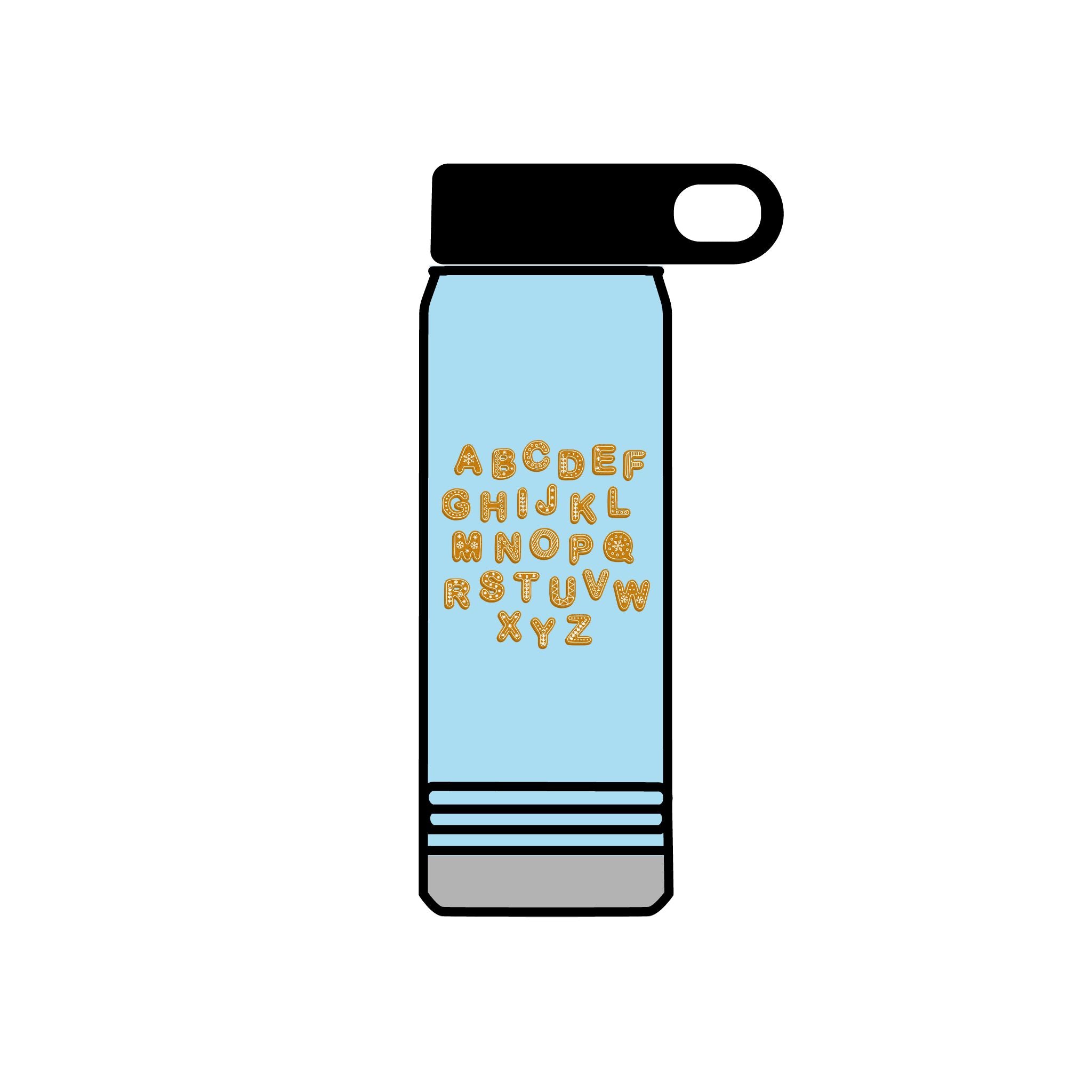 Alphabet Cookies Water Bottle | 20oz Stainless Bottle, Cute Letter Cookie Design