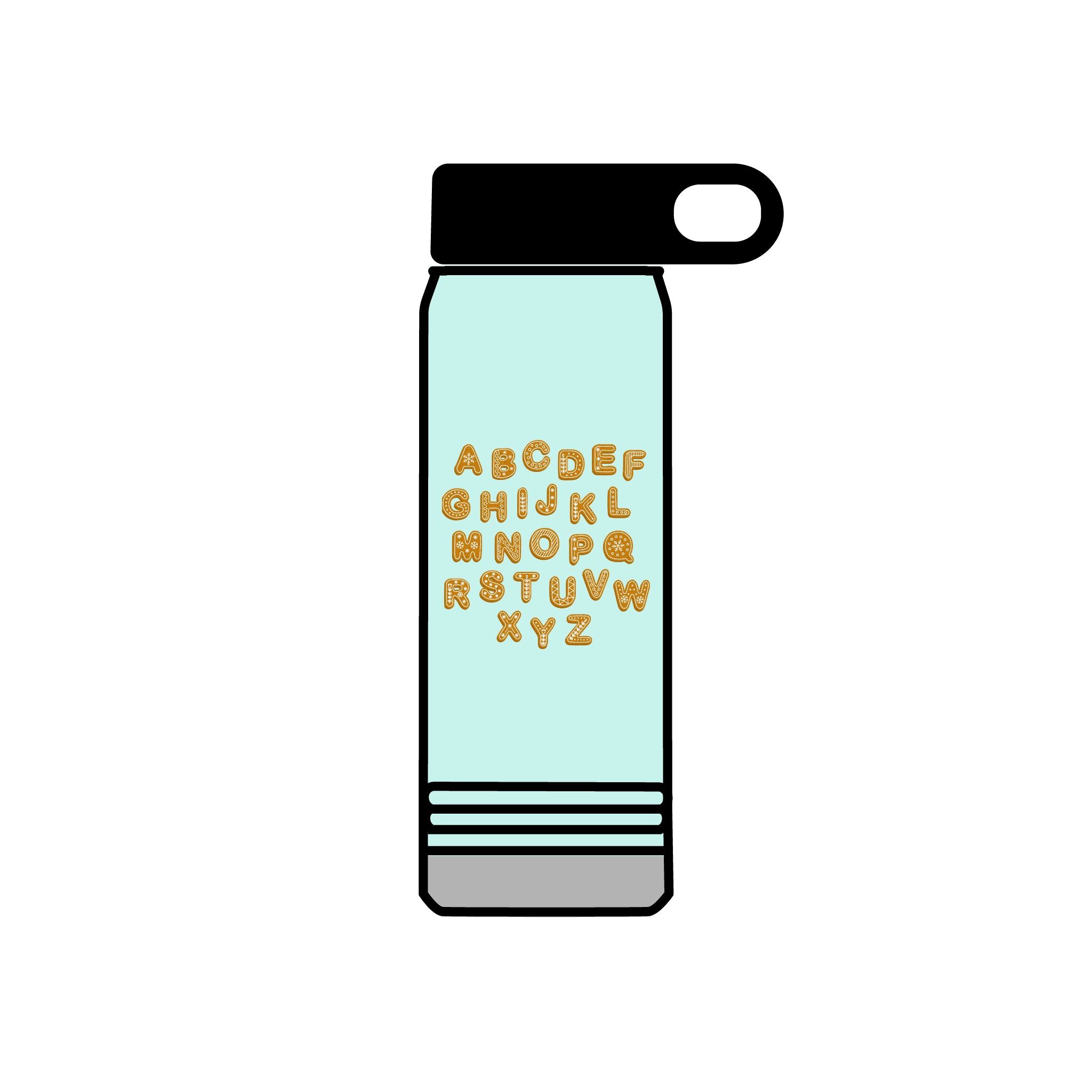 Alphabet Cookies Water Bottle | 20oz Stainless Bottle, Cute Letter Cookie Design