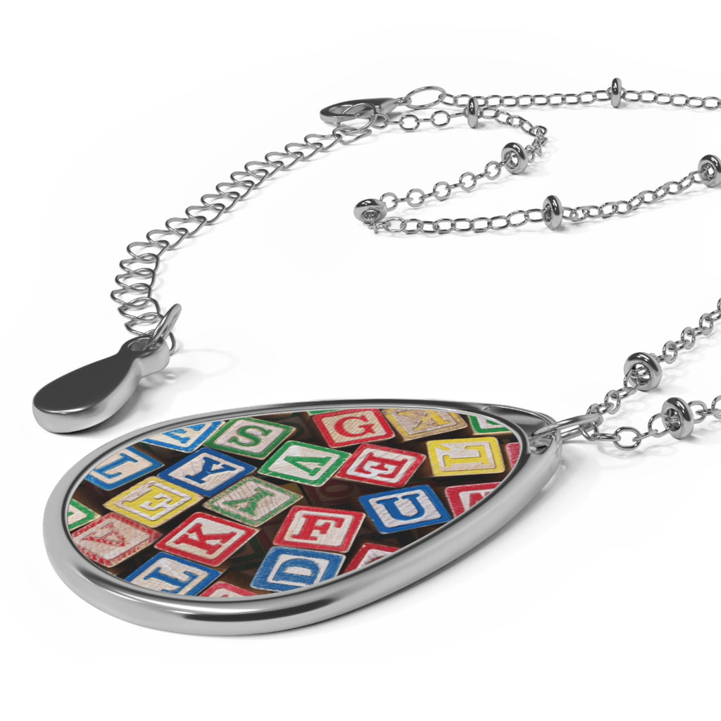 Alphabet Block Oval Necklace — Retro Baby Blocks Tear Drop Pendant