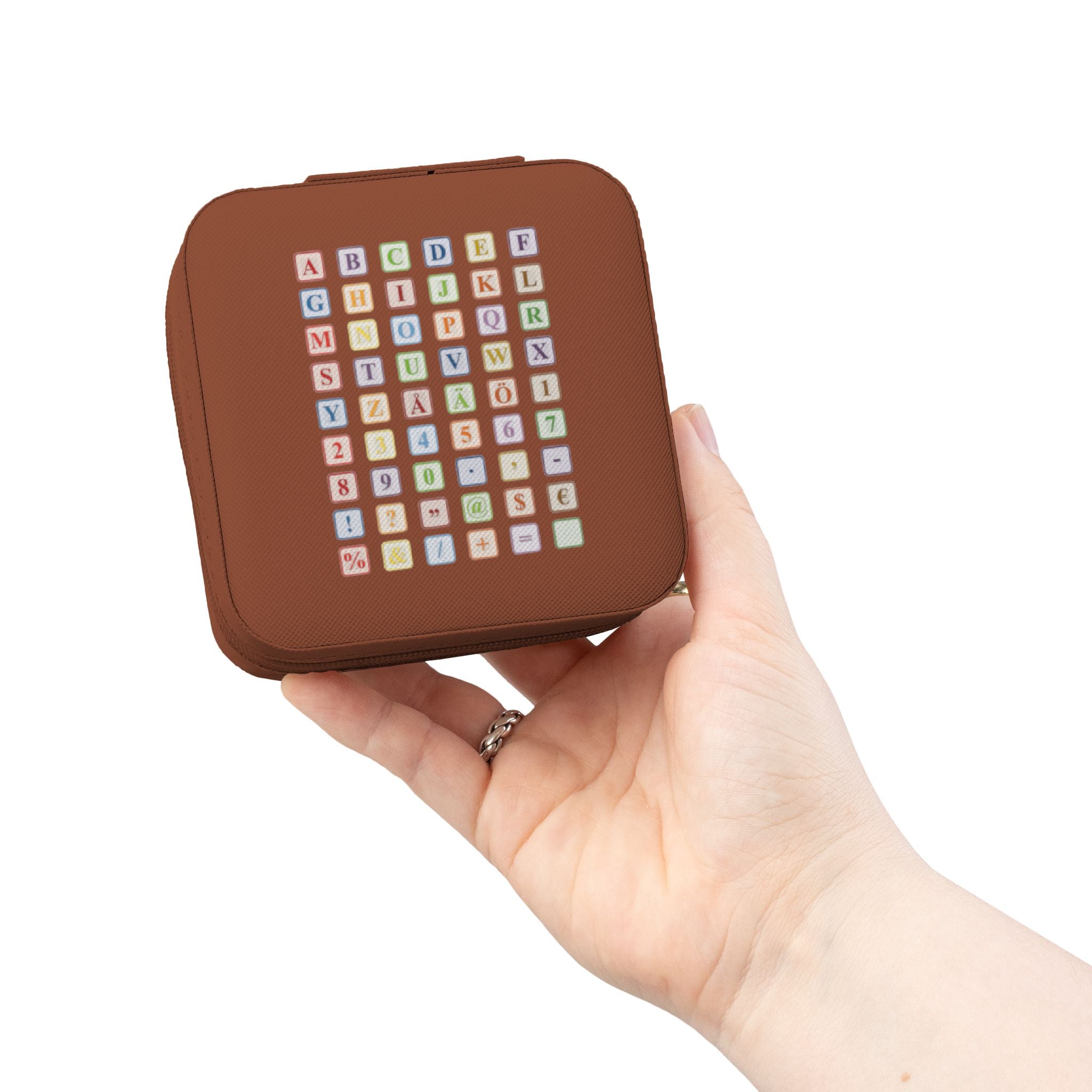 Pastel Alphabet Square Jewelry Travel Case | Compact Organizer