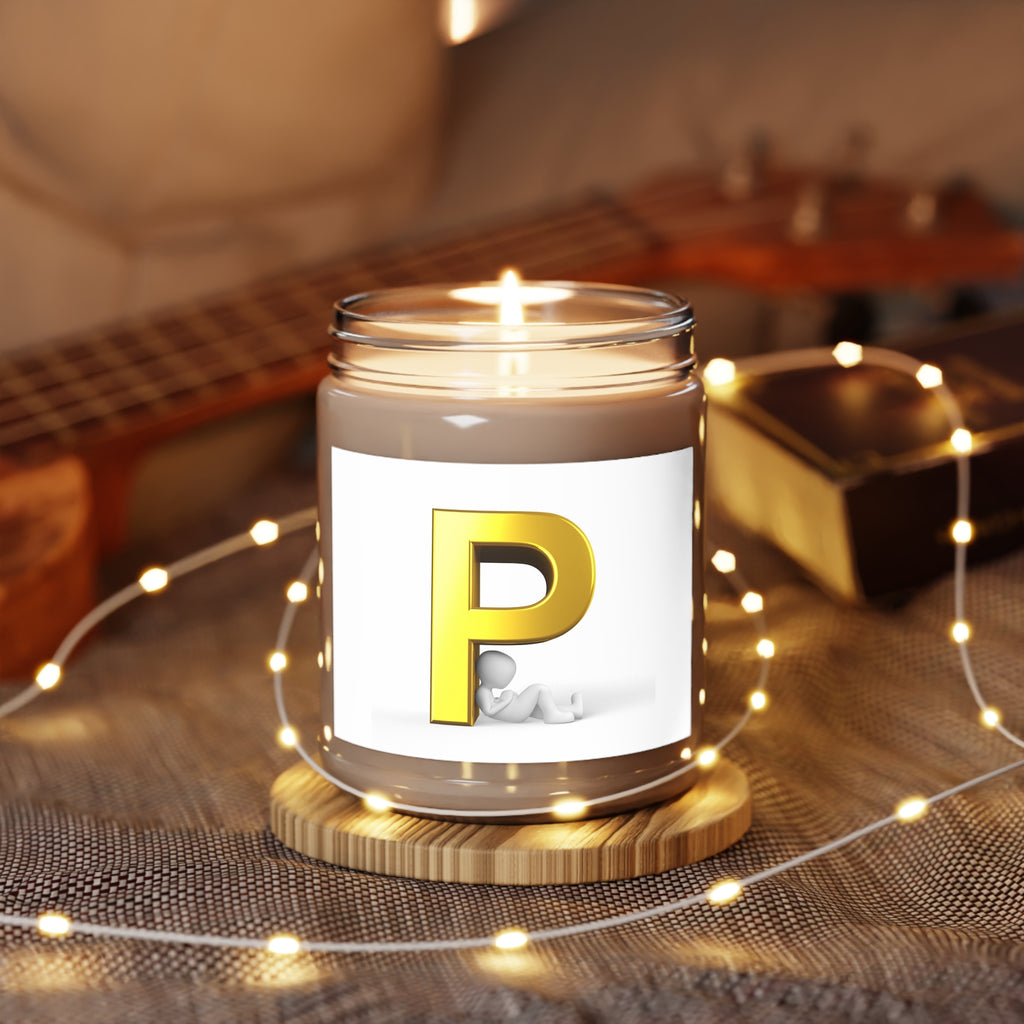 Gold Letter P Initial Candle 9oz Soy Candle