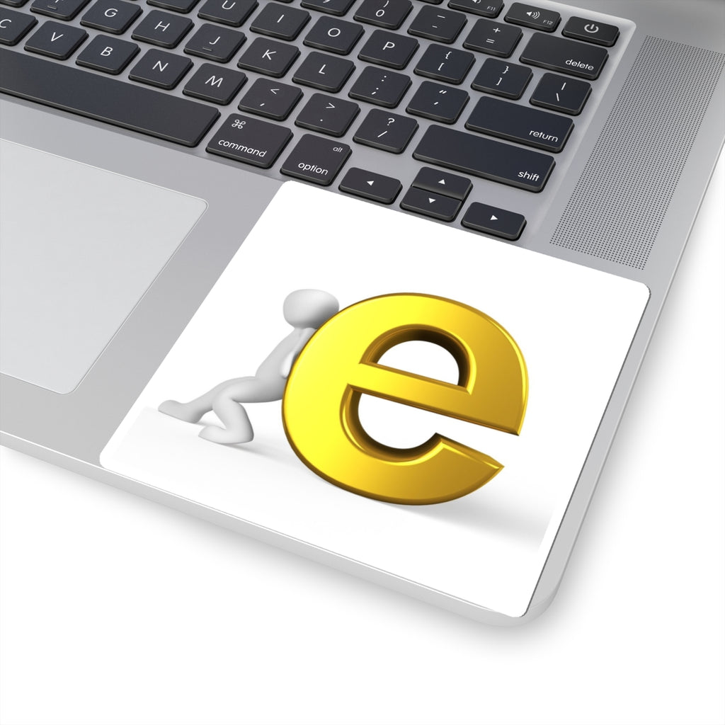 3D Gold Letter E with Figure Kiss-Cut Stickers | Laptop Decal, Alphabet Lettering