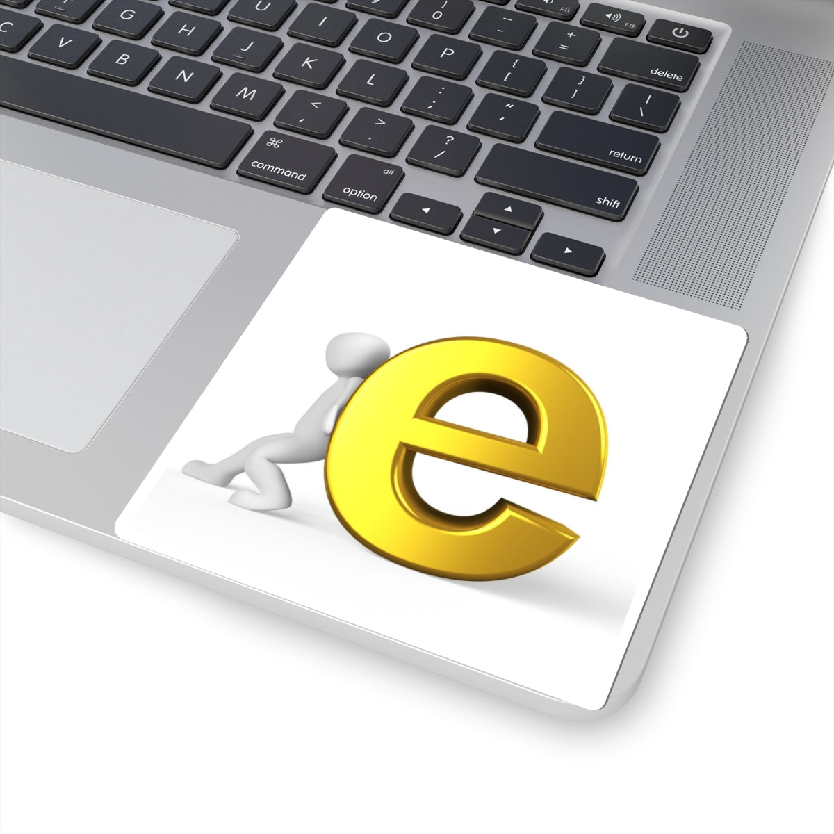 3D Gold Letter E with Figure Kiss-Cut Stickers | Laptop Decal, Alphabet Lettering