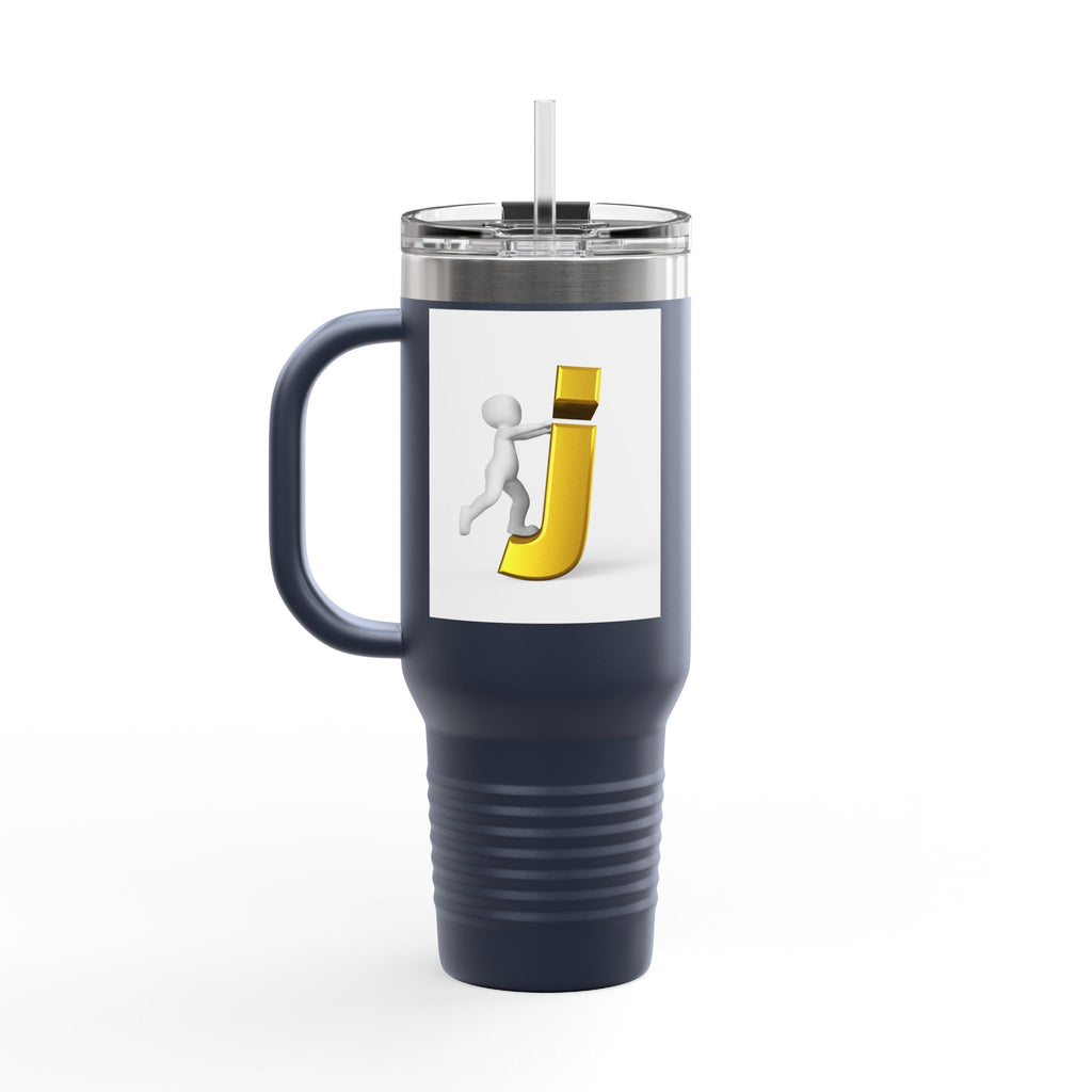 3D Stick Figure Pushing Letter J Travel Mug | 40oz Insulated Tumbler