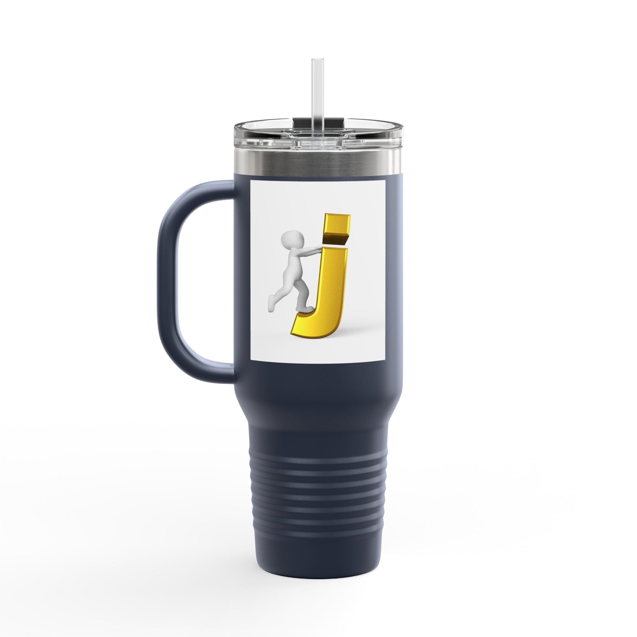 3D Stick Figure Pushing Letter J Travel Mug | 40oz Insulated Tumbler