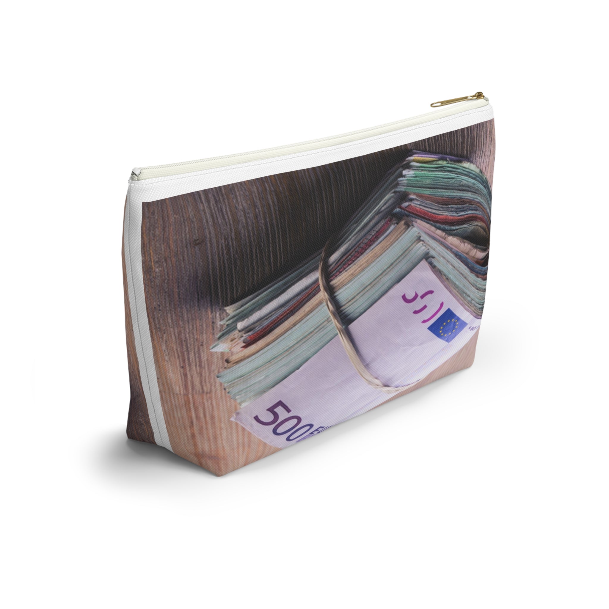 Rolled Euro Banknotes Accessory Pouch | T-Bottom Zipper Pouch