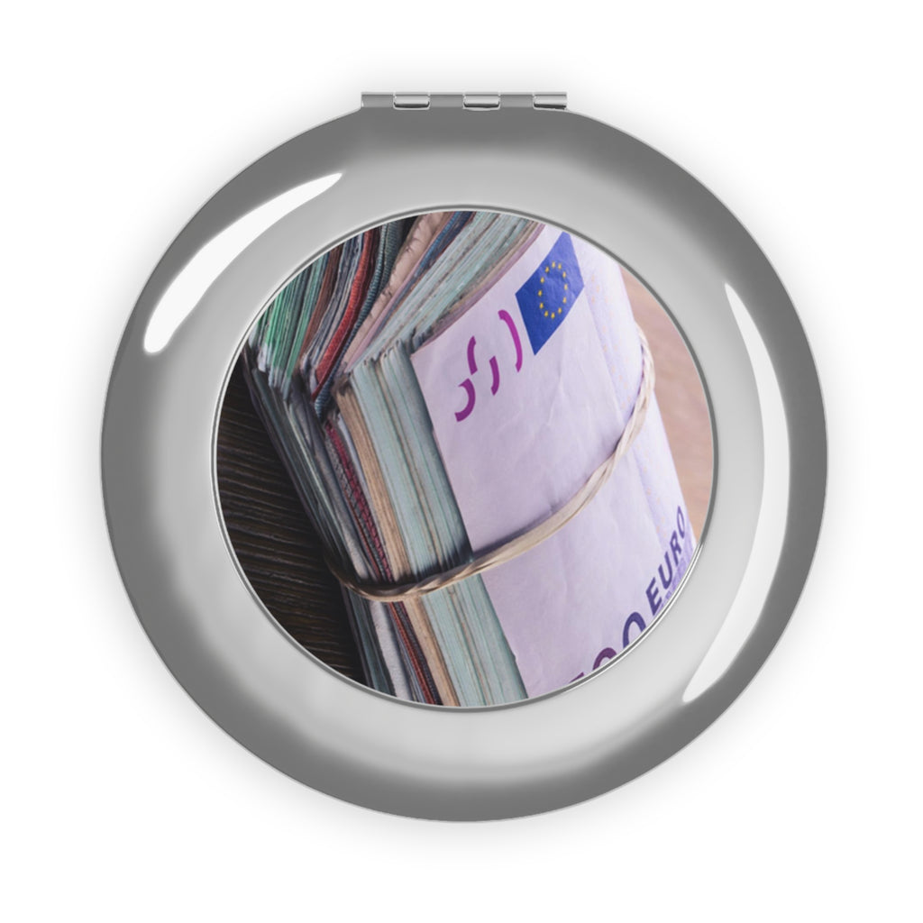 Stack of Euro Notes Compact Travel Mirror | Money Print Pocket Mirror