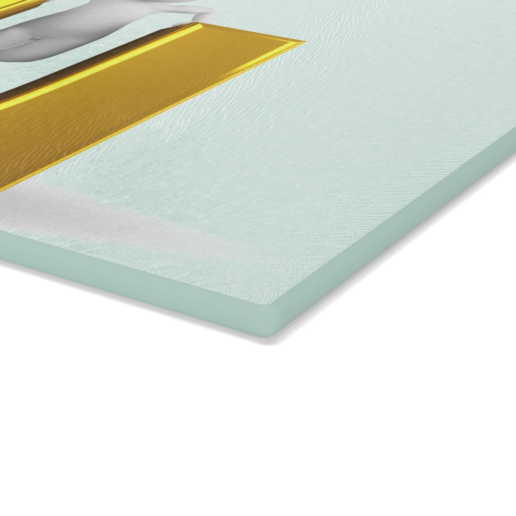3D Gold Letter U with Figure Glass Cutting Board | Monogram Initial Kitchen Decor