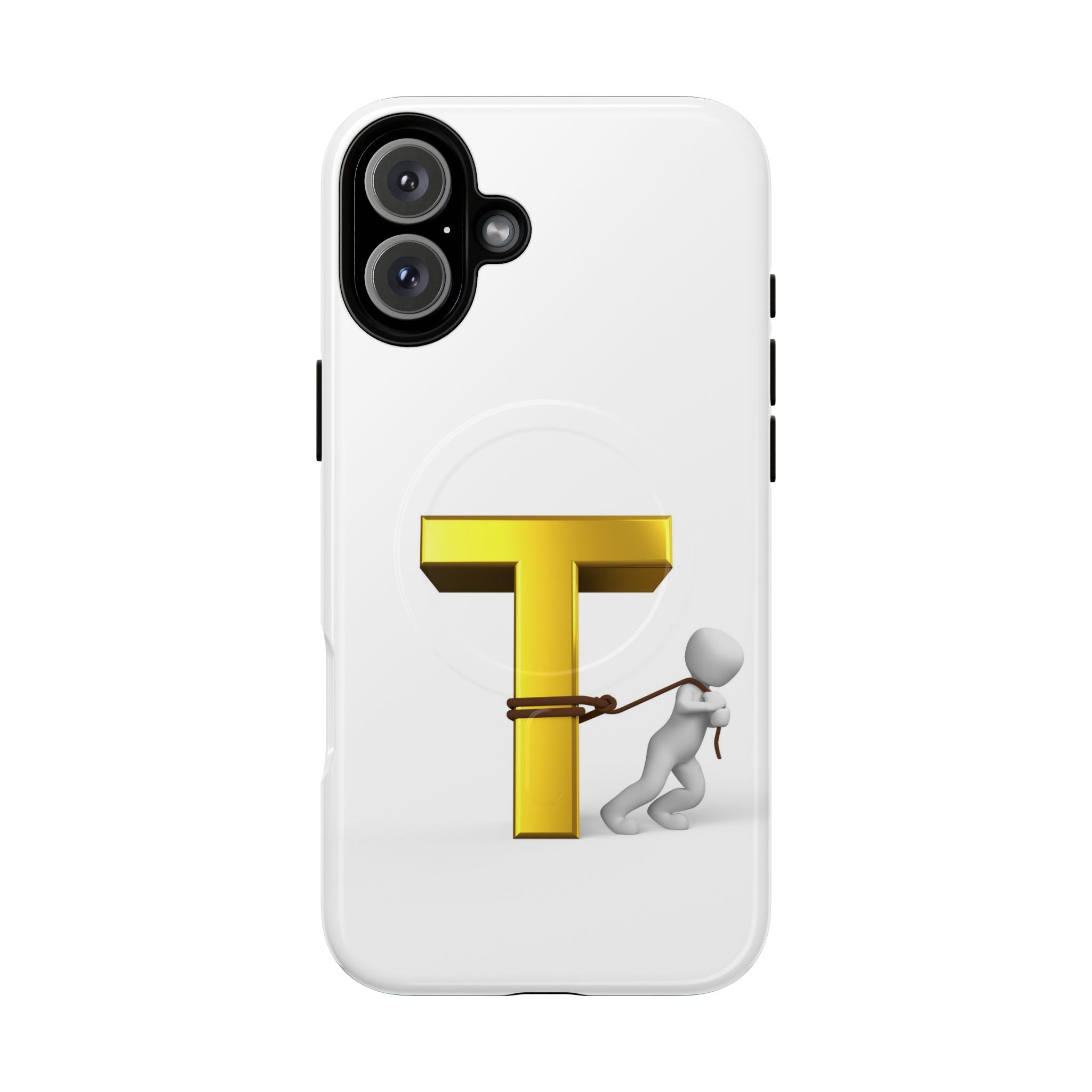 Coque de téléphone Lettre T en or avec personnage tirant | Coque magnétique résistante