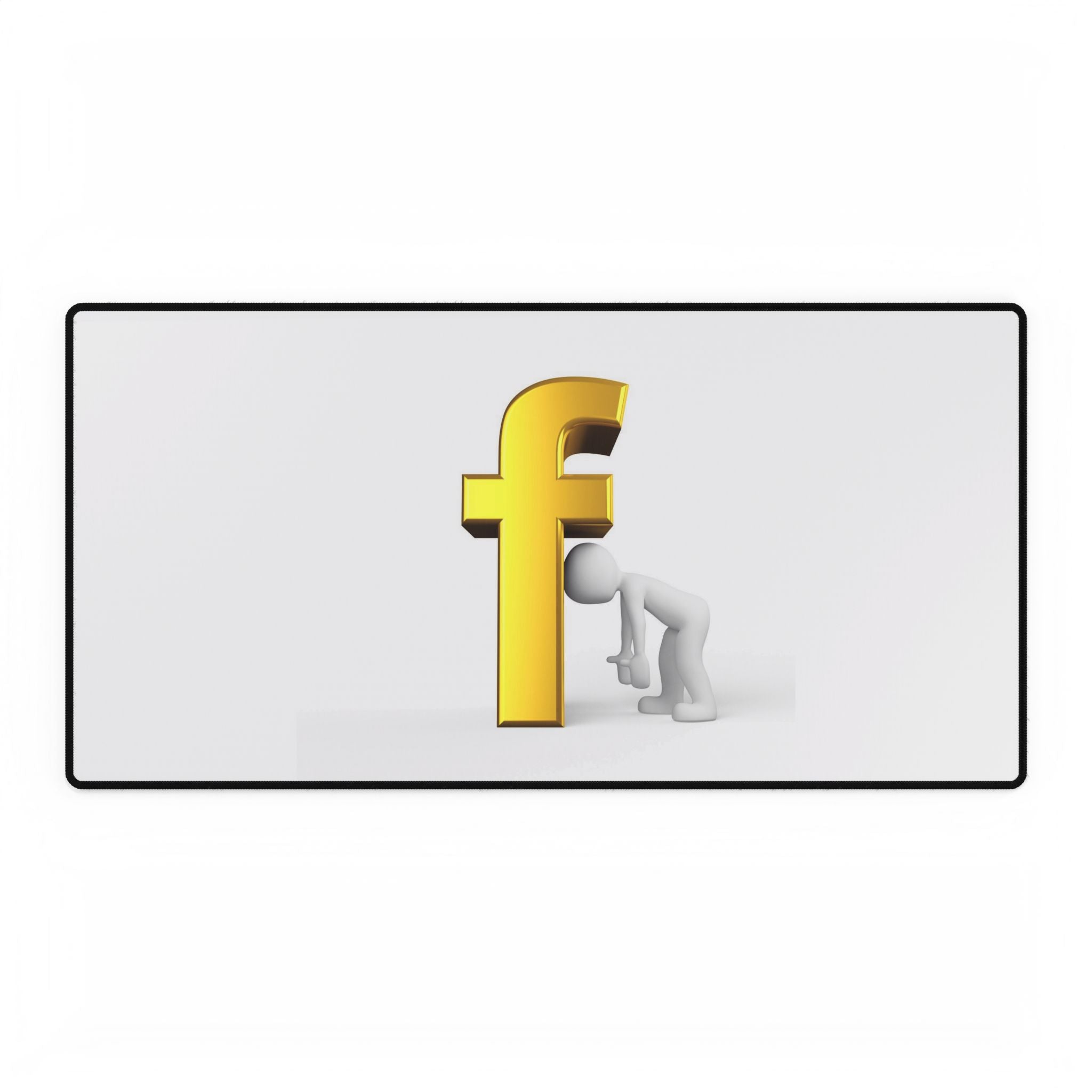 3D Figure Peeking Around Gold Letter F Desk Mat | Large Gaming Mouse Pad