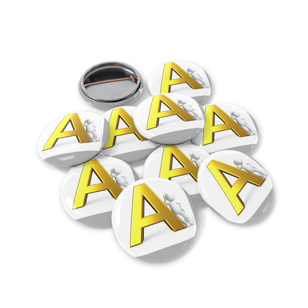 Yellow 3D Letter A Round Pin | Alphabet Initial Button Badge