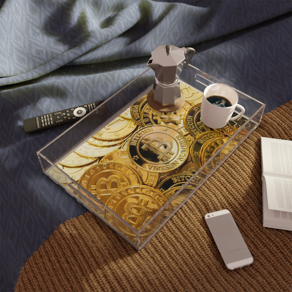 Bitcoin Coin Pattern Acrylic Serving Tray | Cryptocurrency Decor