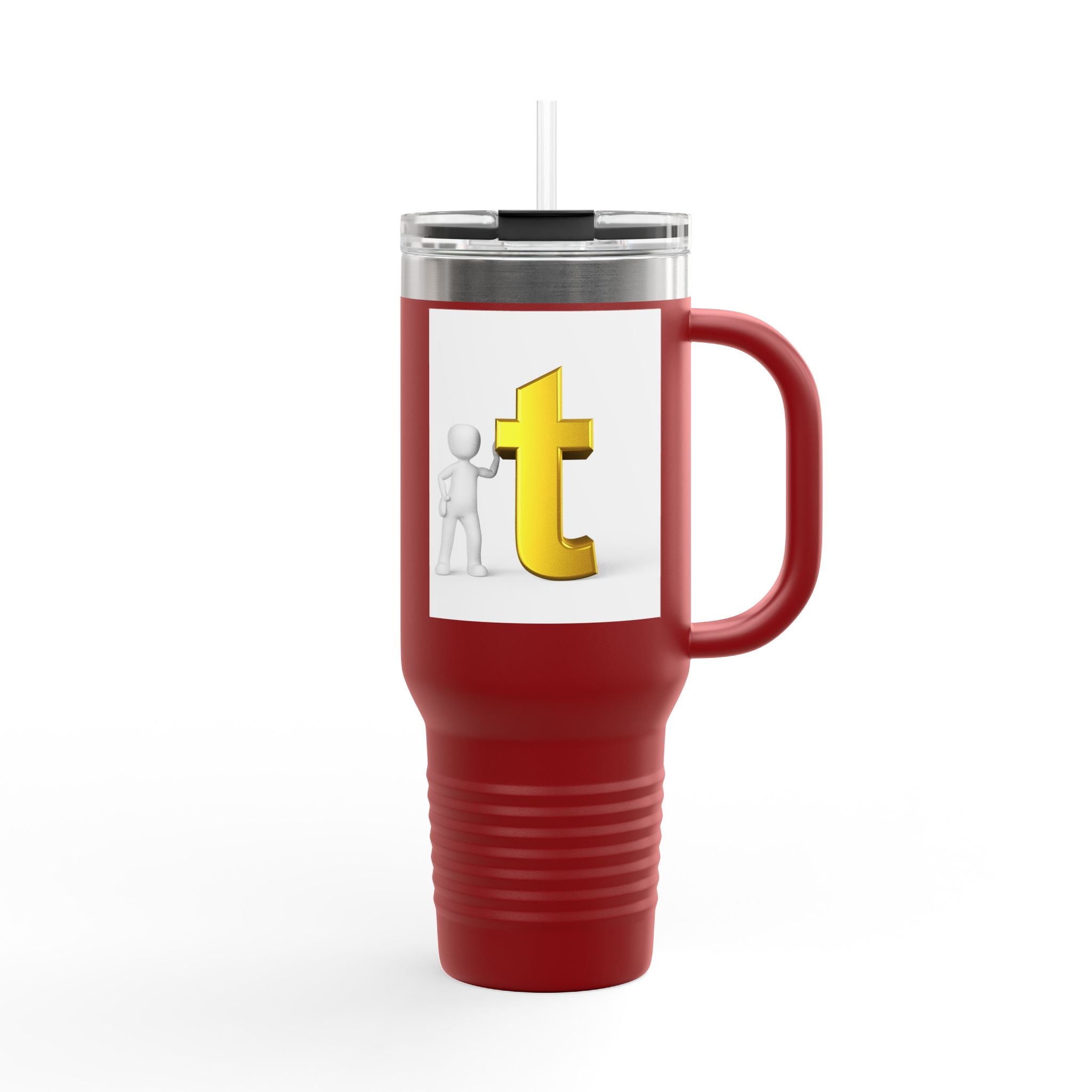 3D Stick Figure with Gold Letter T Insulated Travel Mug 40oz | Tall Tumbler