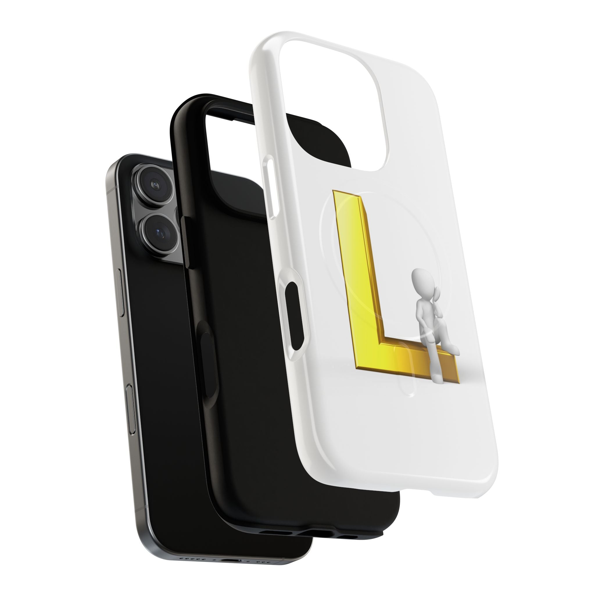 Yellow 3D Letter L with Sitting Figure phone case | Tough Magnetic Case