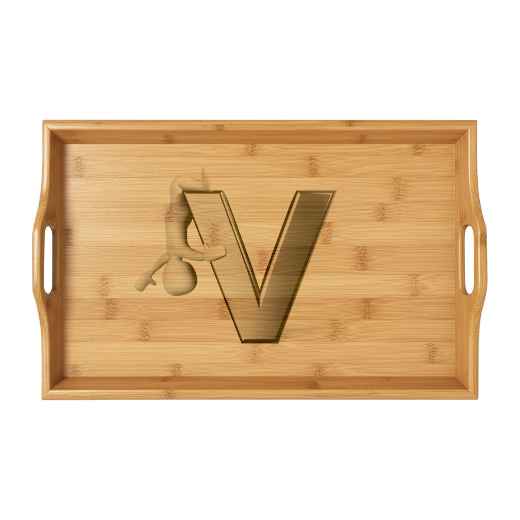 Monogram V Bamboo Serving Tray | Engraved Initial Letter V