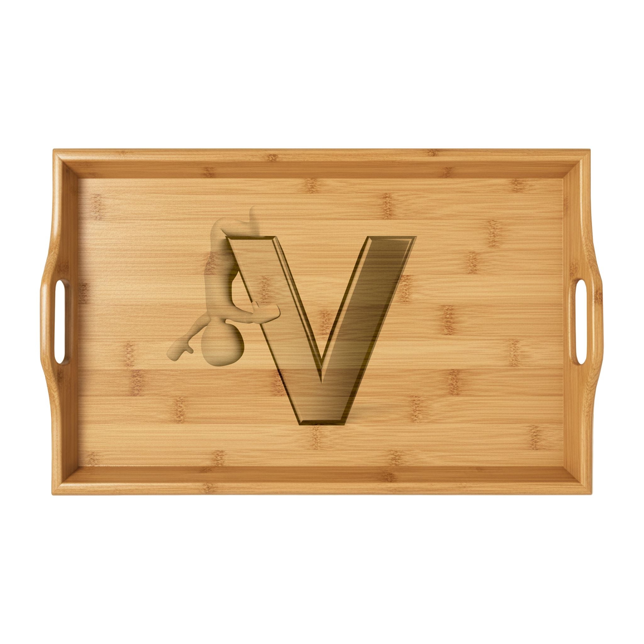 Monogram V Bamboo Serving Tray | Engraved Initial Letter V