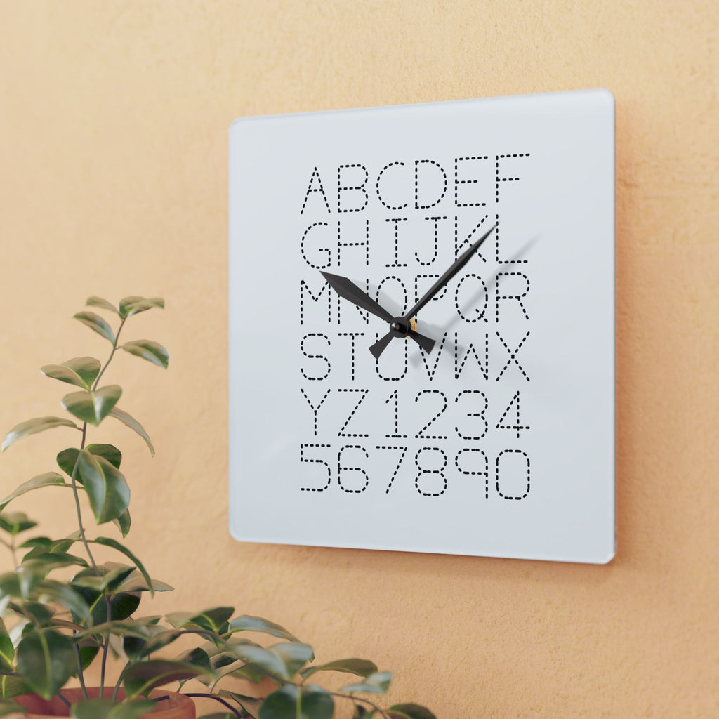 Alphabet and Numbers Dot Grid Acrylic Wall Clock | Modern Typography Home Decor