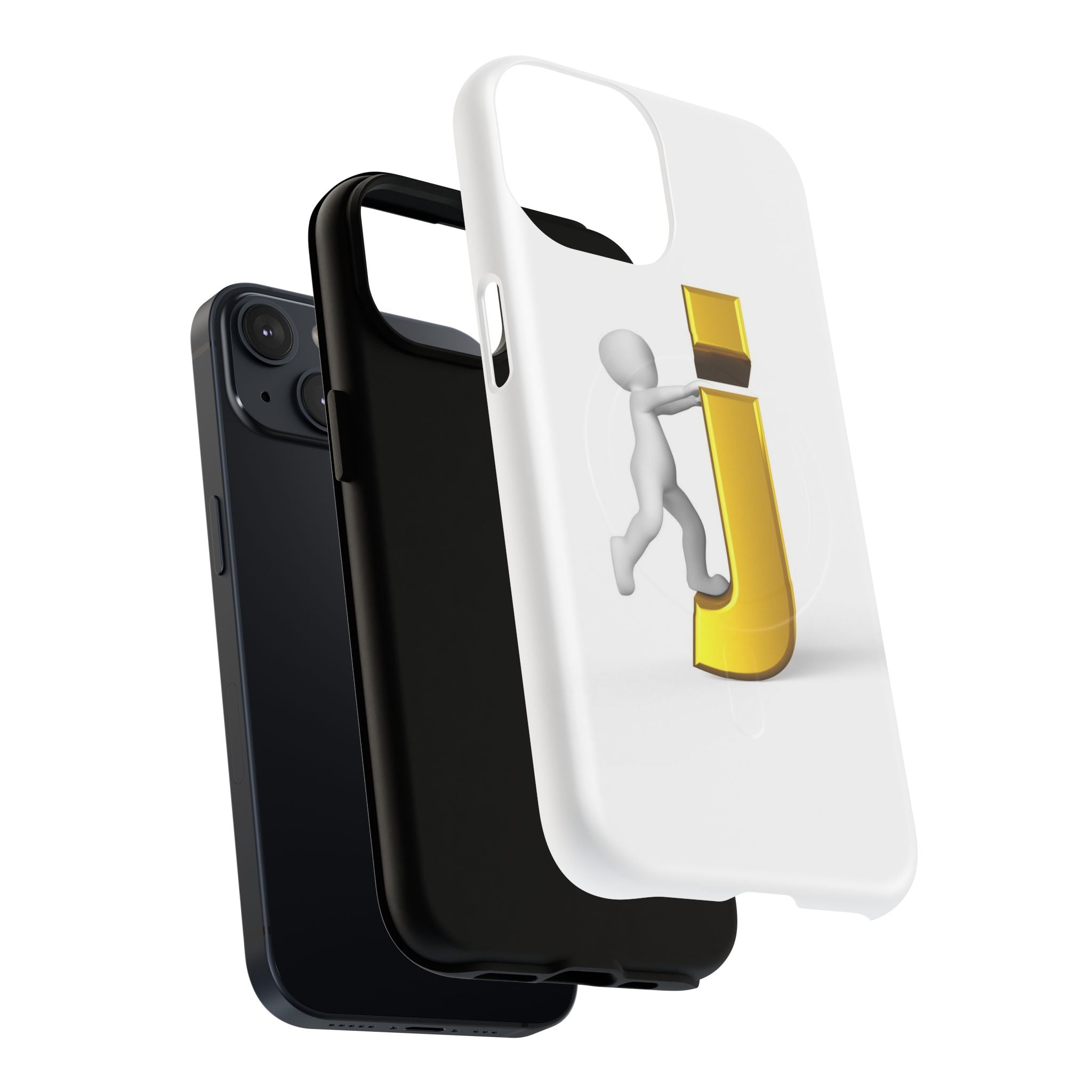 3D Stick Figure Pushing Gold Letter J Phone Case | Tough Magnetic Case