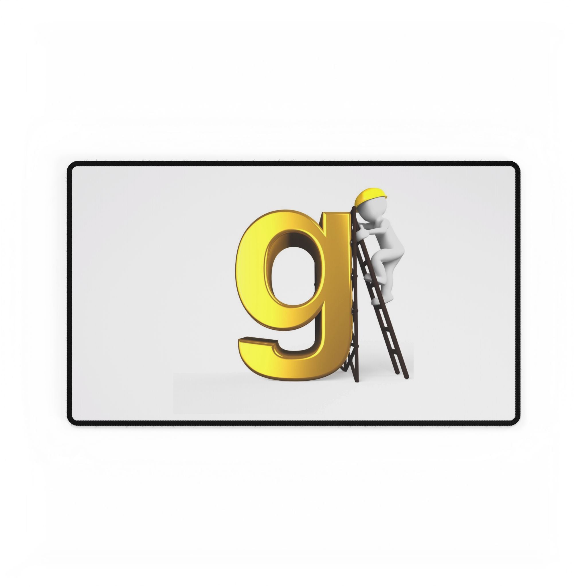 Schreibtischunterlage mit Baustellenmotiv, Buchstabe G | Riesiges goldenes G mit Arbeiter-Illustration
