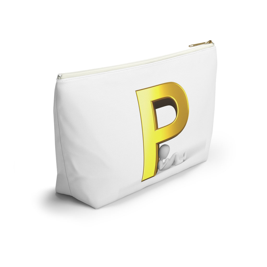 Gold Letter P monogram accessory pouch | T-bottom cosmetic bag