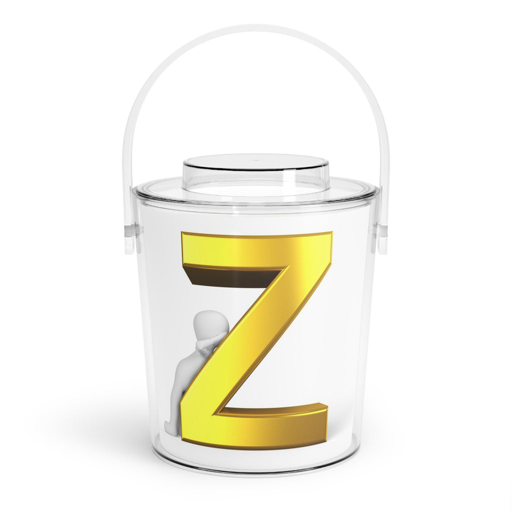 Gold Letter Z Monogram Ice Bucket with Tongs | Personalized Initial Bar Accessory