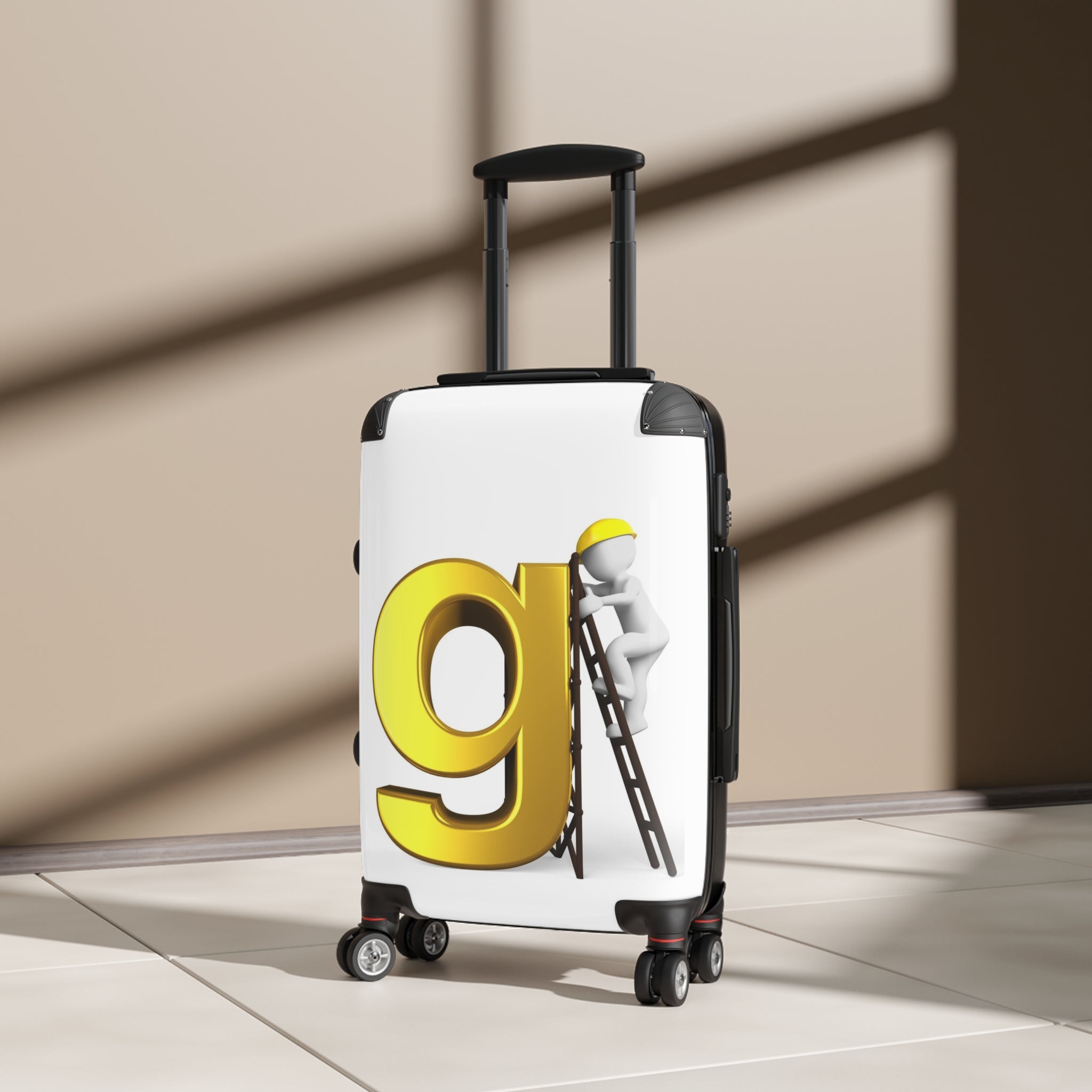 Yellow Letter G with Worker Illustration Suitcase | Personalized Luggage