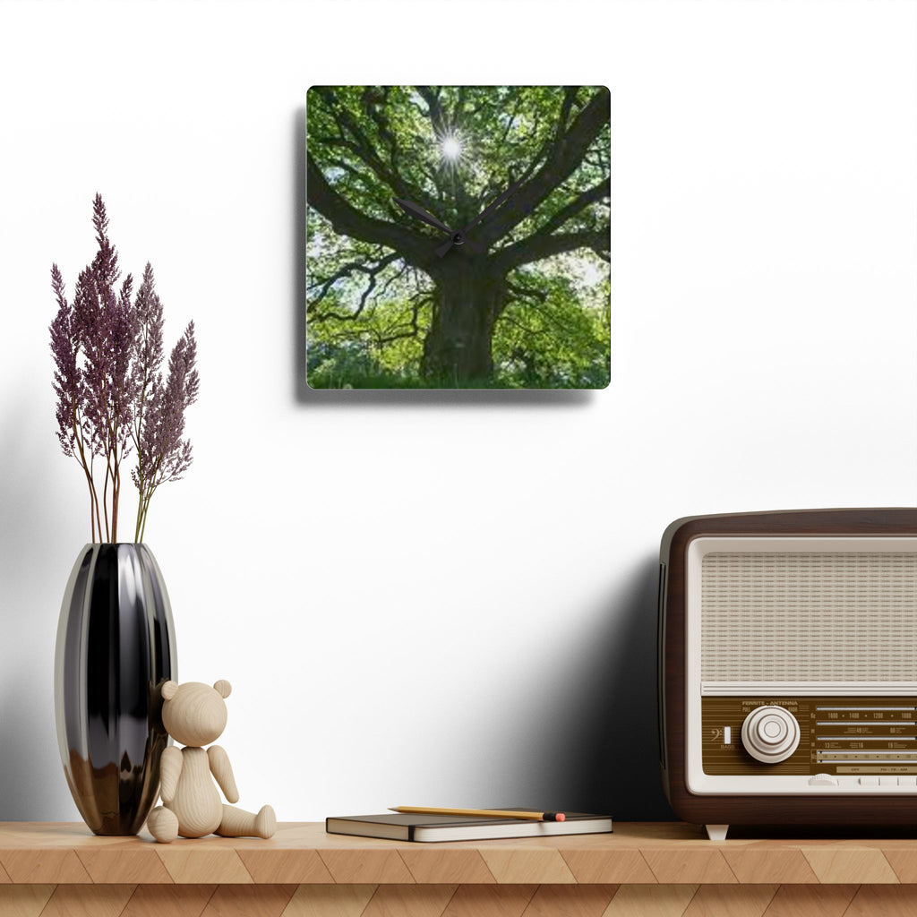Sunlit Oak Tree Acrylic Wall Clock | Nature Forest Decor