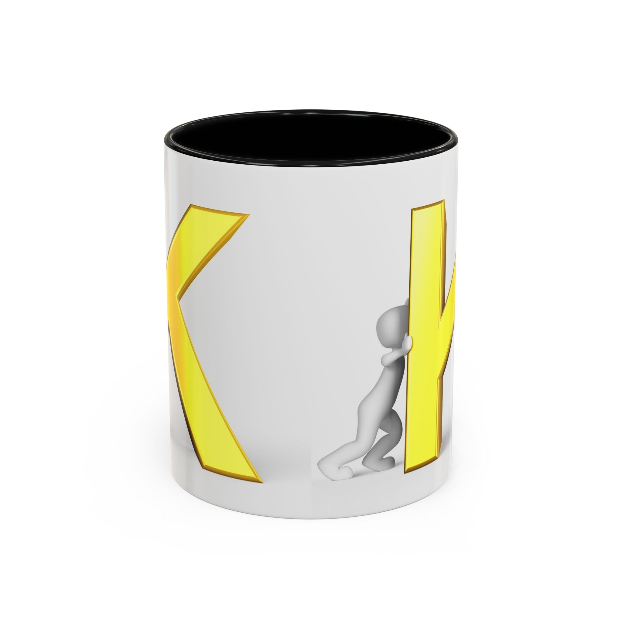 Gelbe Tasse mit Buchstaben K und Strichmännchen | Akzent-Kaffeetasse