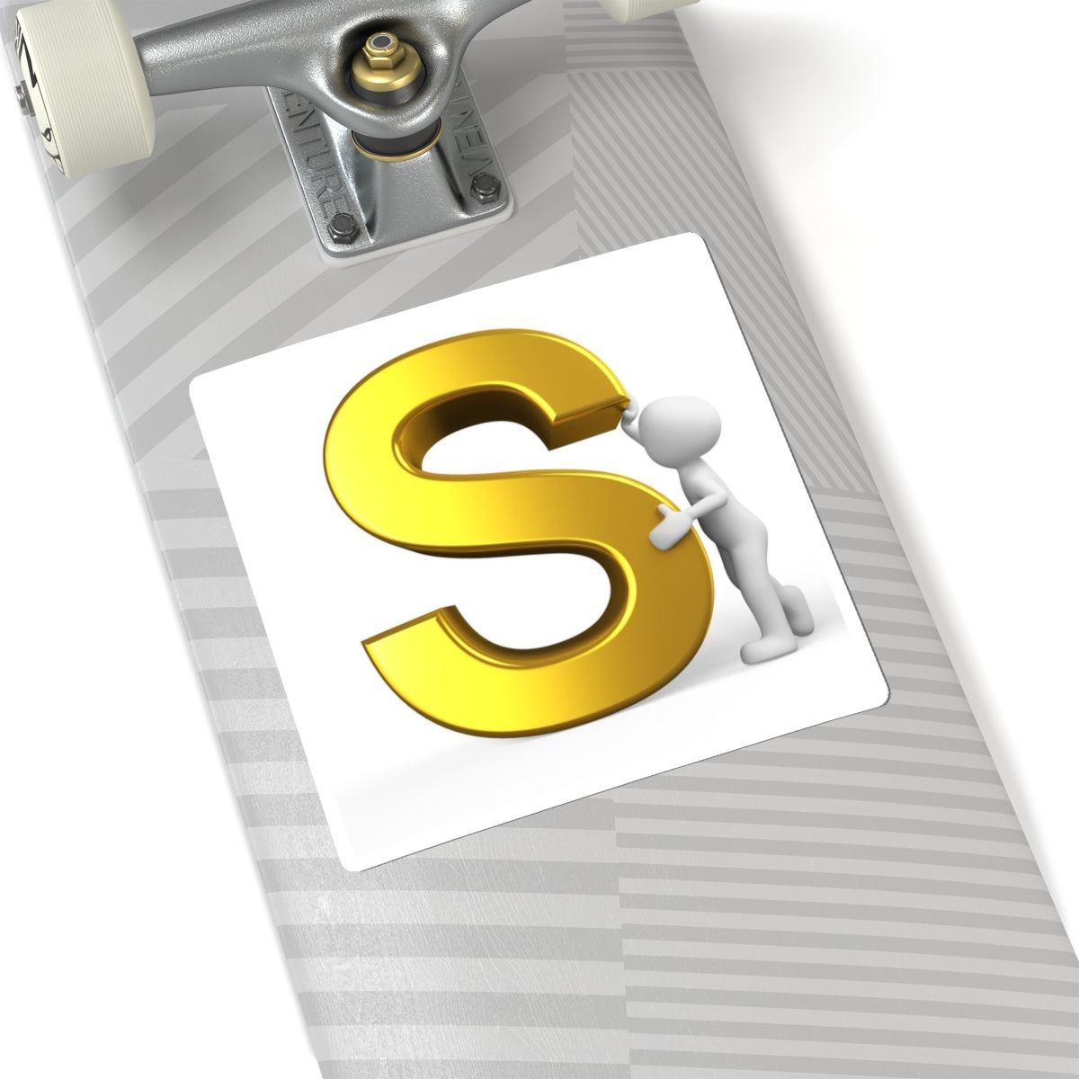 Gold Letter S with 3D Figure Kiss-Cut Sticker | Monogram Initial Sticker