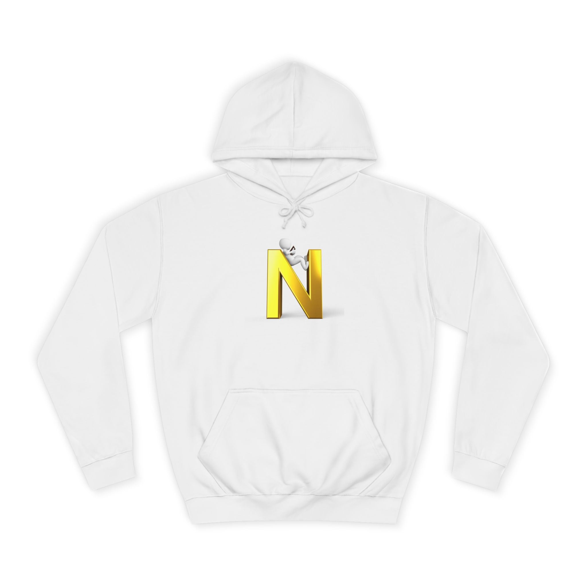 Gold 3D Letter N with Climbing Figure Hoodie | Initial Monogram Pullover